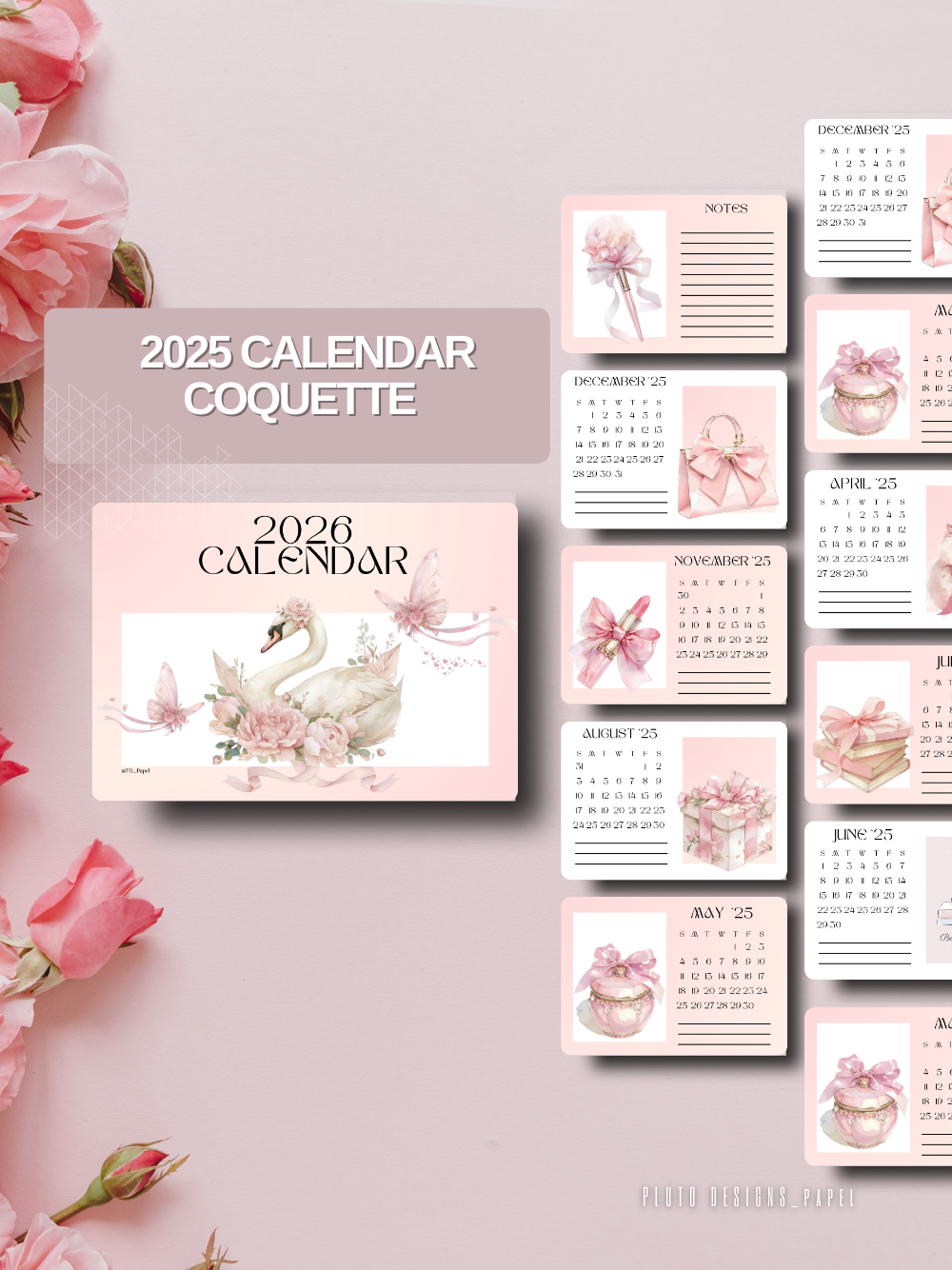 2026 Mini Calendar – Desktop Calendar with Wood Stand Holder