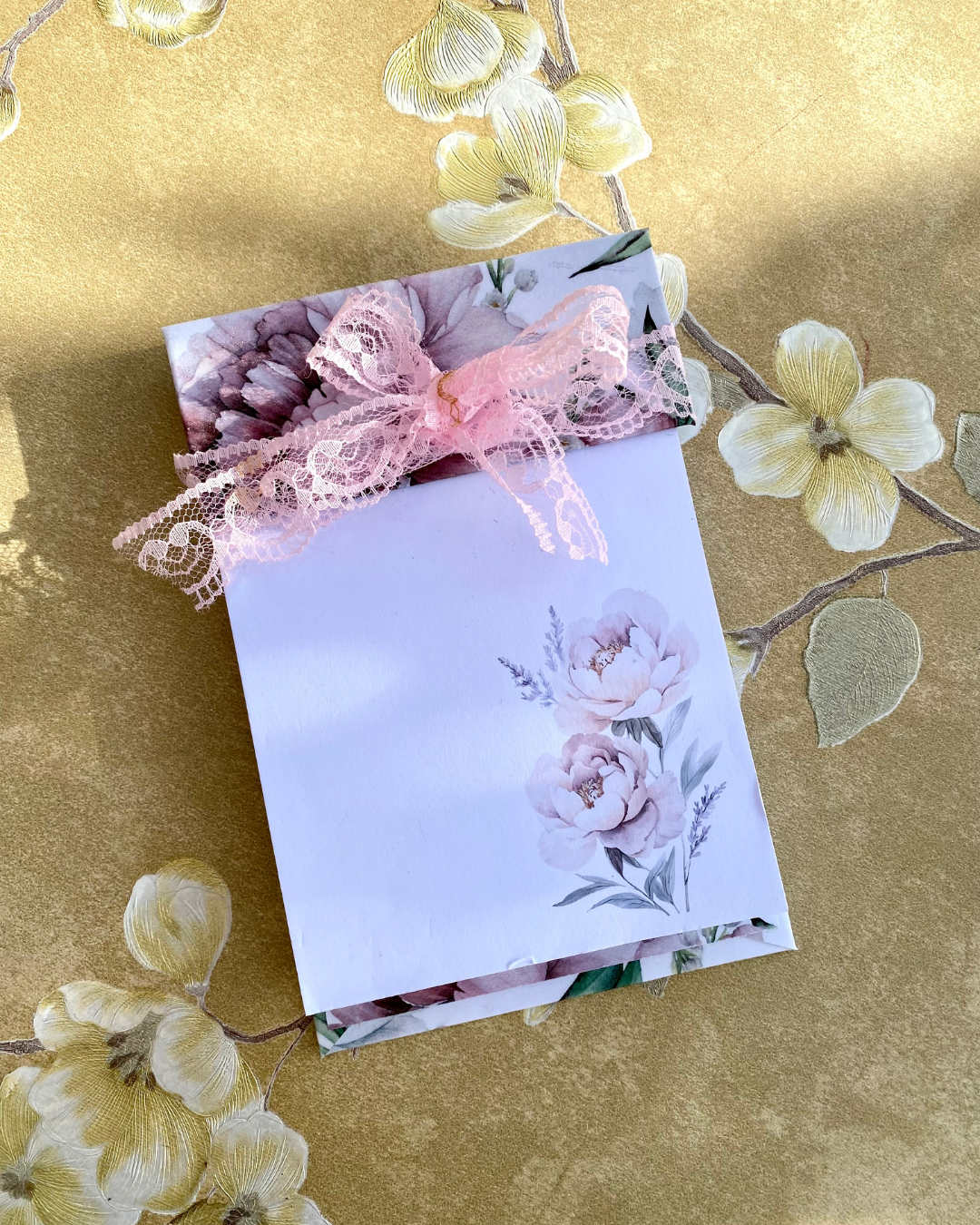 Floral Notepad with Lace | Delicate Floral Peonies with Backing