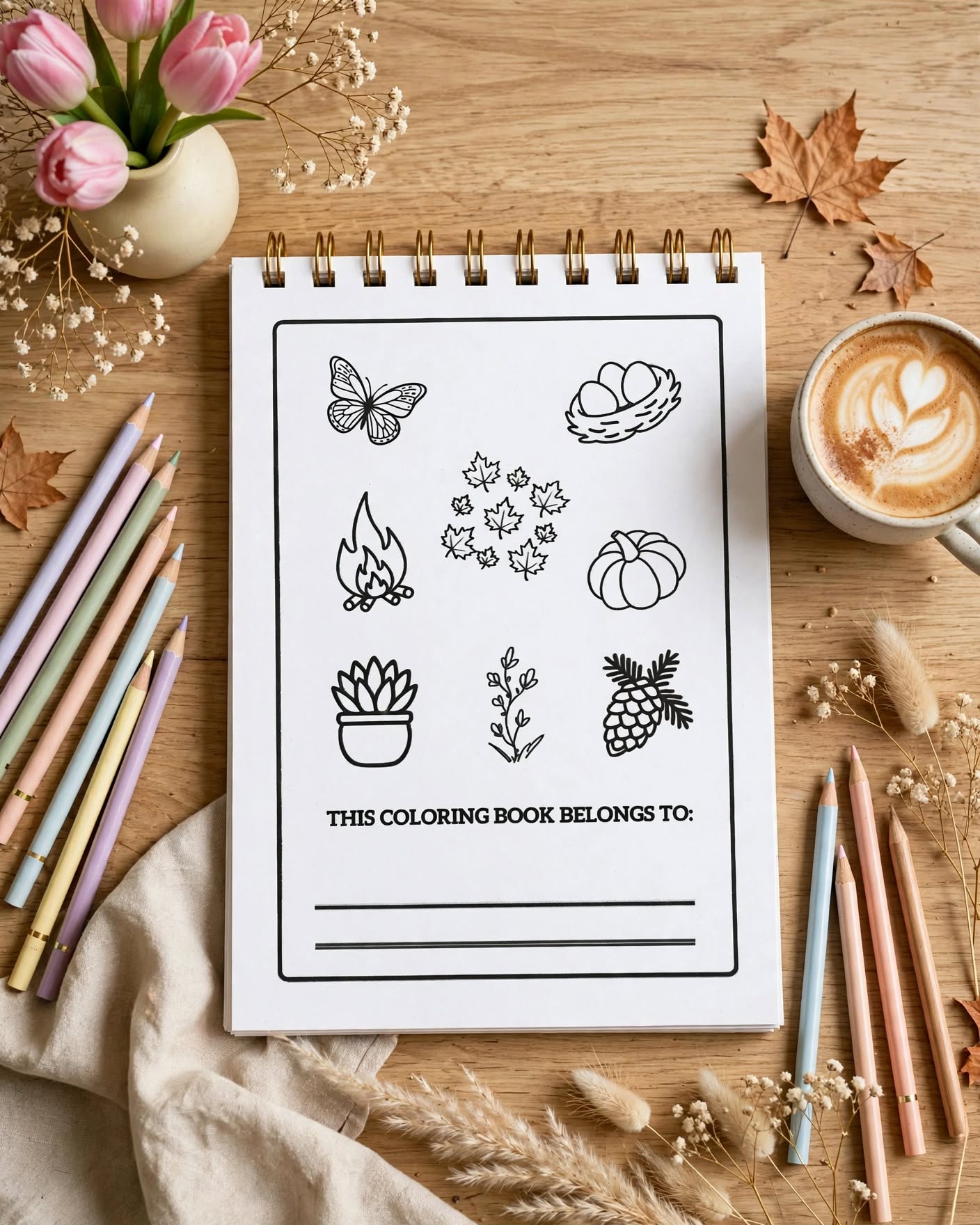 Relaxing Coloring Book for Teens & Adults – 50 Stress Relief & Mindful Coloring Illustrations | A5 Coloring Book with 2 Free Bookmarks