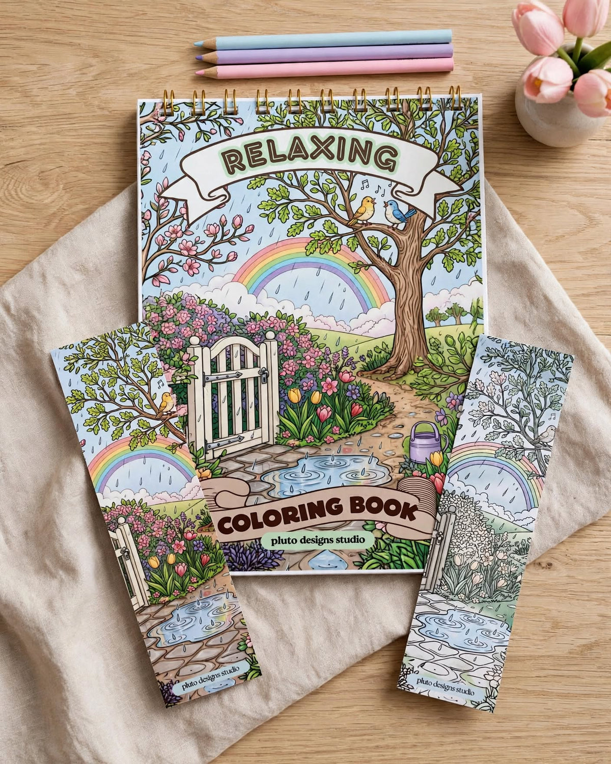 Relaxing Coloring Book for Teens & Adults – 50 Stress Relief & Mindful Coloring Illustrations | A5 Coloring Book with 2 Free Bookmarks