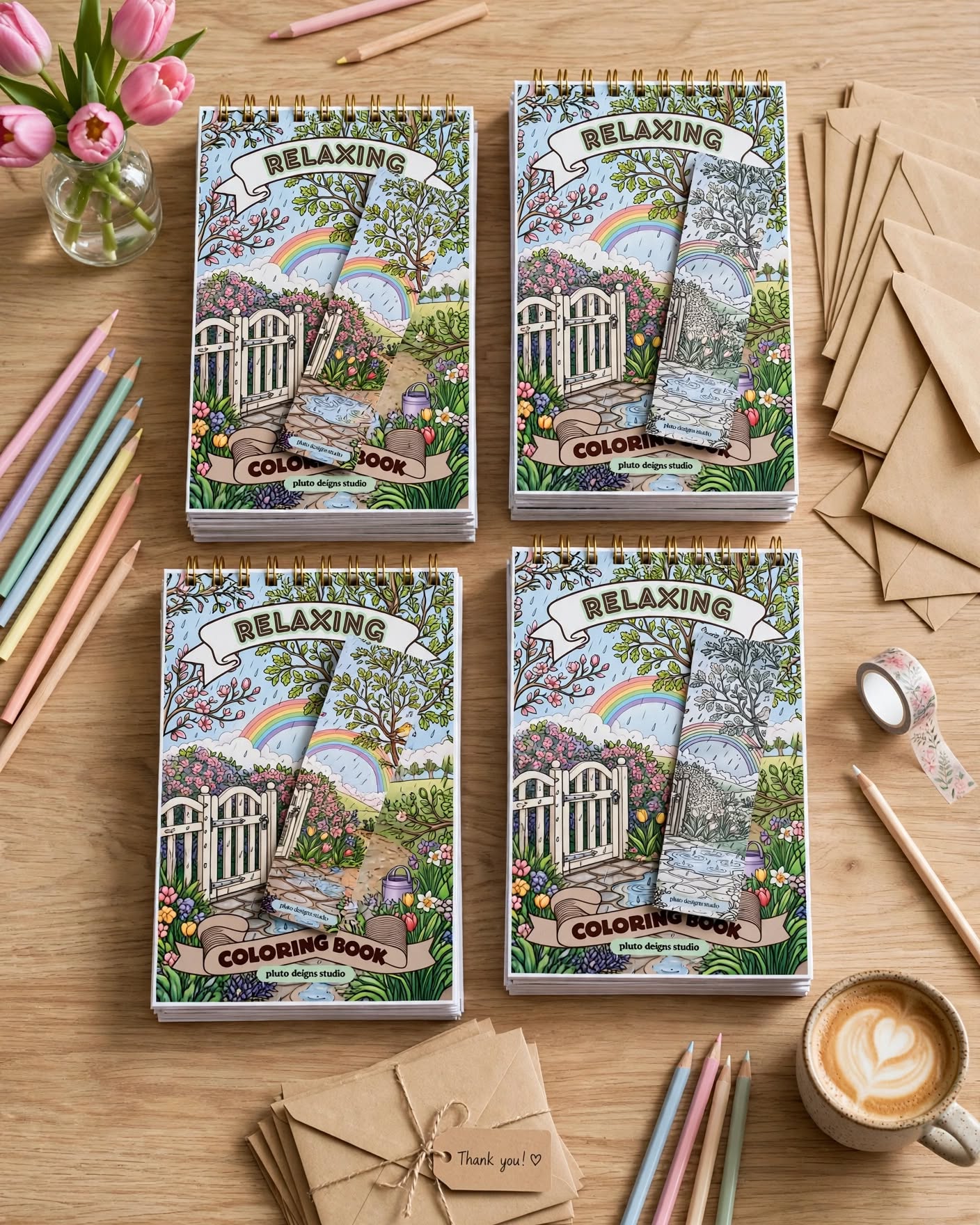 Relaxing Coloring Book for Teens & Adults – 50 Stress Relief & Mindful Coloring Illustrations | A5 Coloring Book with 2 Free Bookmarks