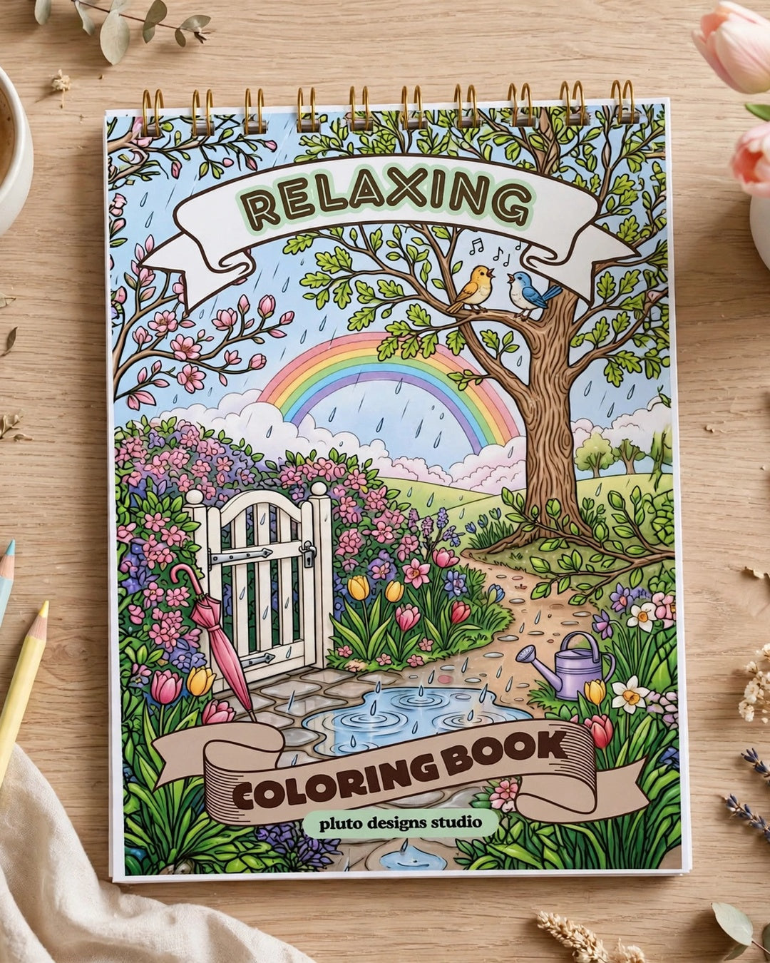 Relaxing Coloring Book for Teens & Adults – 50 Stress Relief & Mindful Coloring Illustrations | A5 Coloring Book with 2 Free Bookmarks