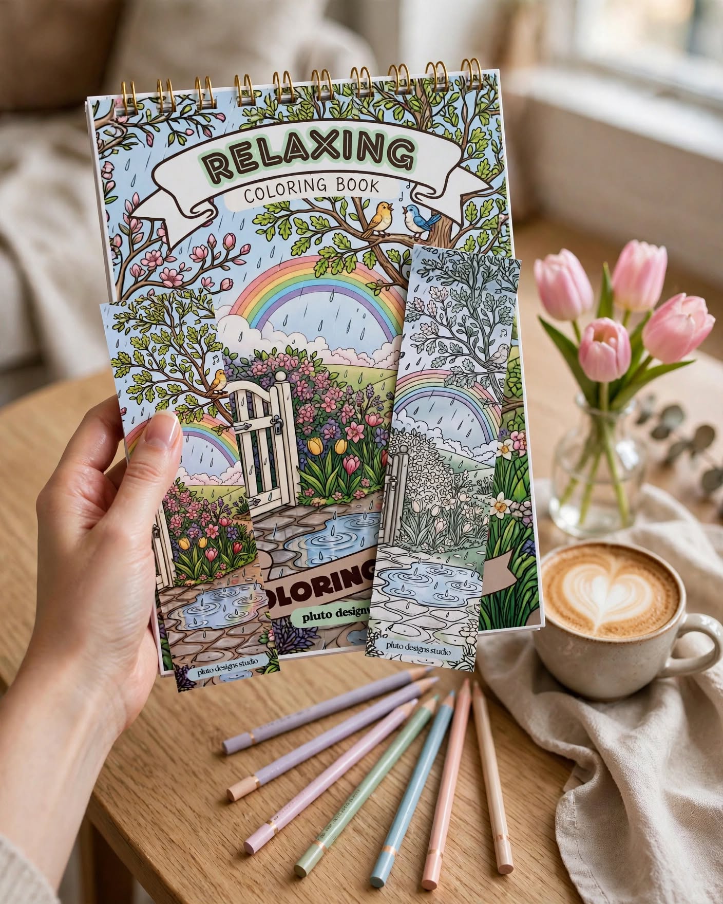 Relaxing Coloring Book for Teens & Adults – 50 Stress Relief & Mindful Coloring Illustrations | A5 Coloring Book with 2 Free Bookmarks