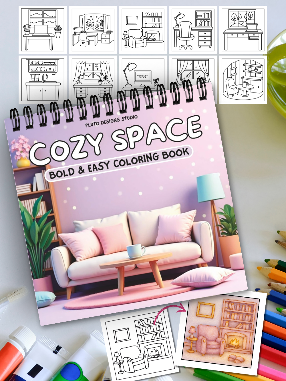 Cozy Space Coloring Book – Bold & Easy Coloring for Relaxation and Creativity for Kids, teens, Grown-ups and Adults