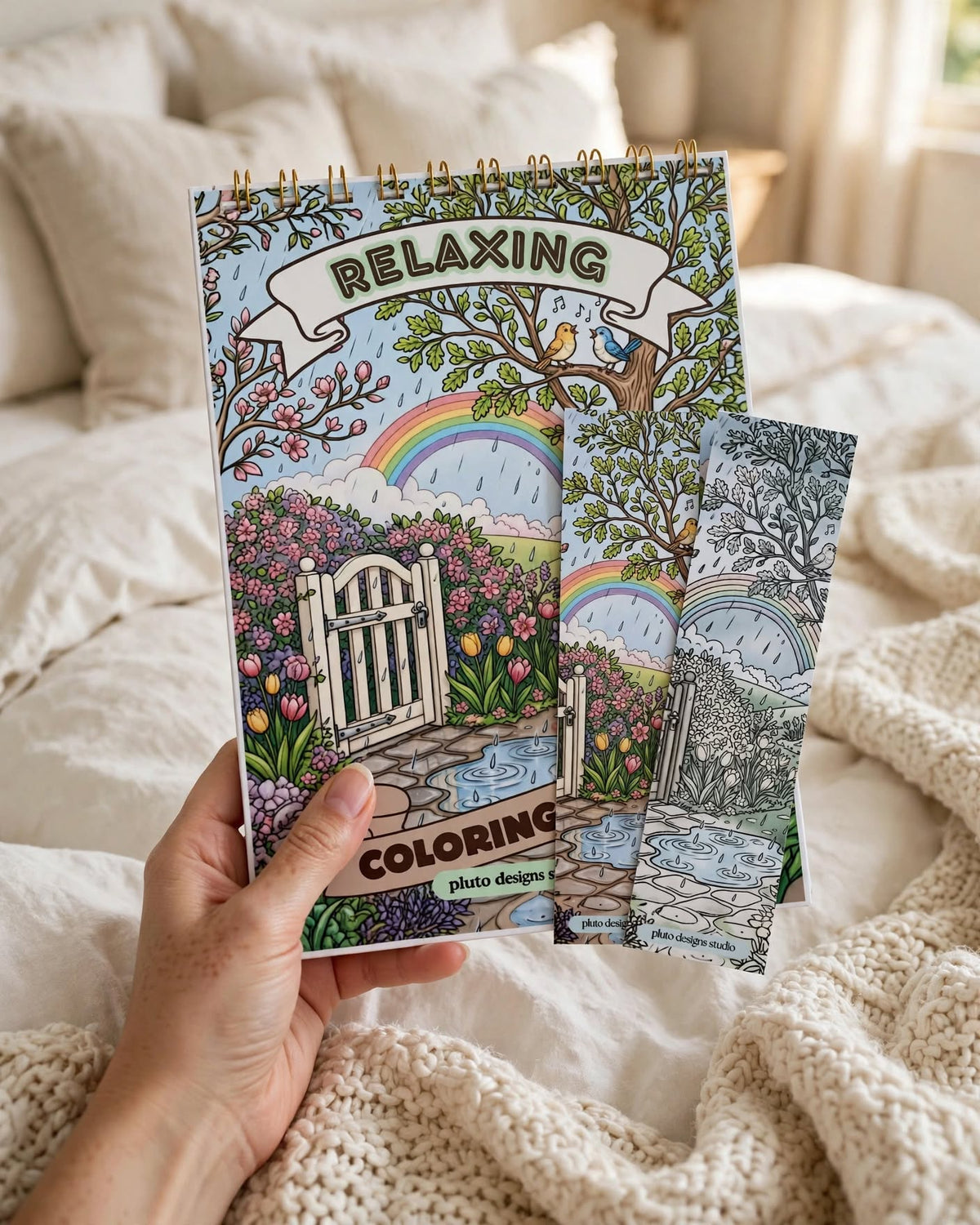 Relaxing Coloring Book for Teens & Adults – 50 Stress Relief & Mindful Coloring Illustrations | A5 Coloring Book with 2 Free Bookmarks