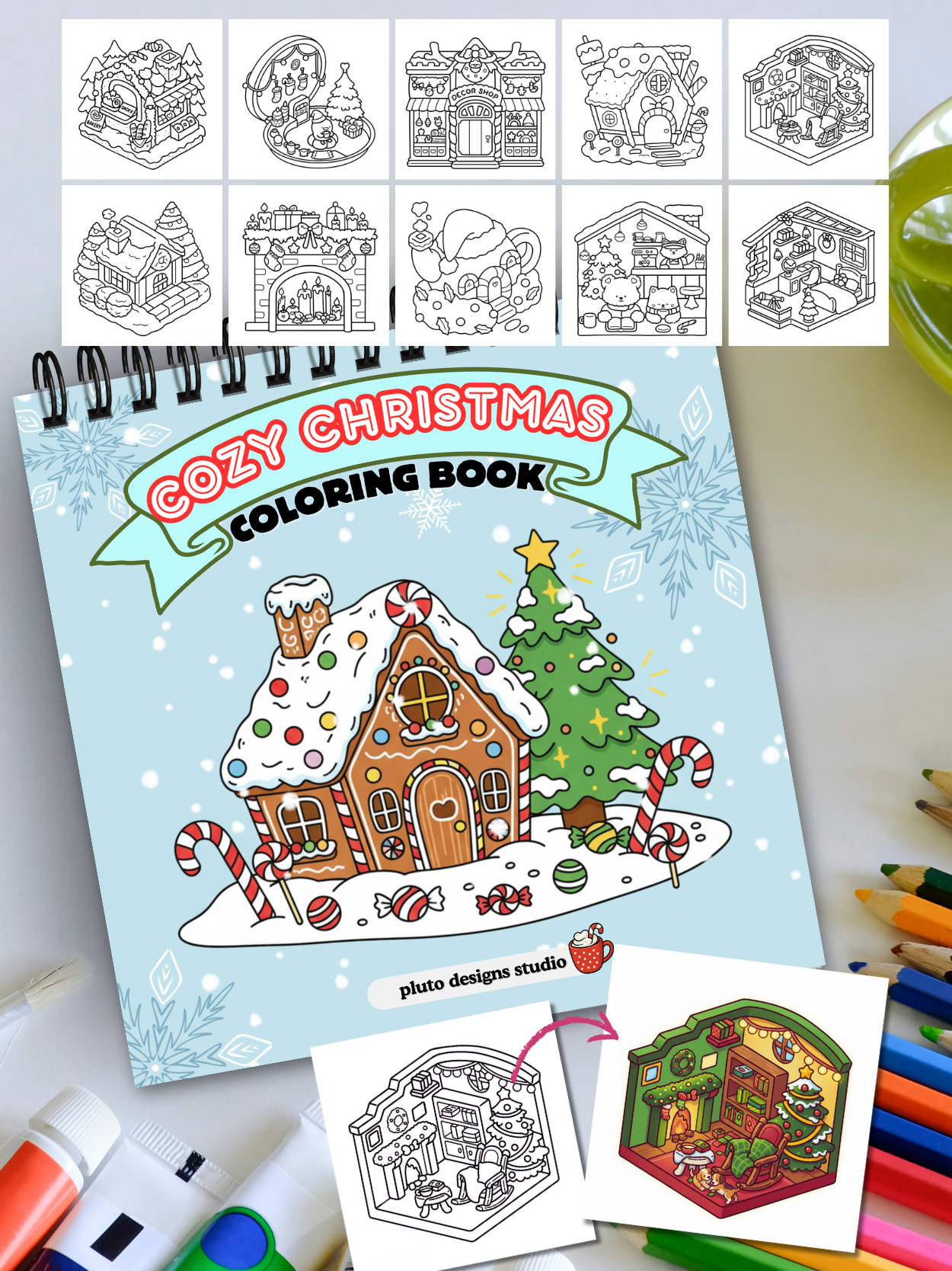 Cozy Christmas Coloring Book – 60 Festive Illustrations | Relaxing Holiday Coloring Book