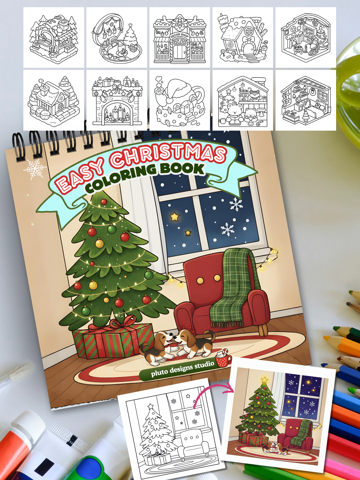 Easy Christmas Coloring Book – 60 Easy Fun & Bold Holiday Illustrations Coloring for All Ages!