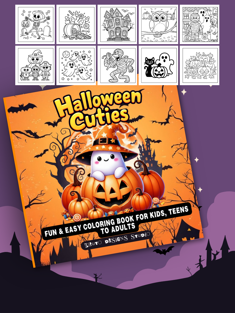 Halloween Coloring Book Series for Kids Teens and Adults |Simple, Cute Spooky Illustrations