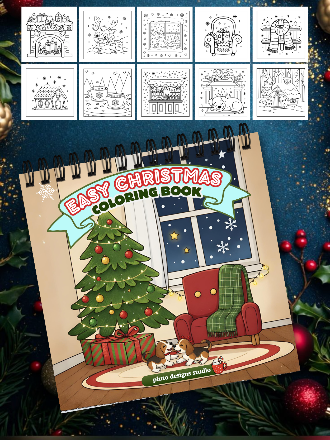 Easy Christmas Coloring Book – 60 Easy Fun & Bold Holiday Illustrations Coloring for All Ages!