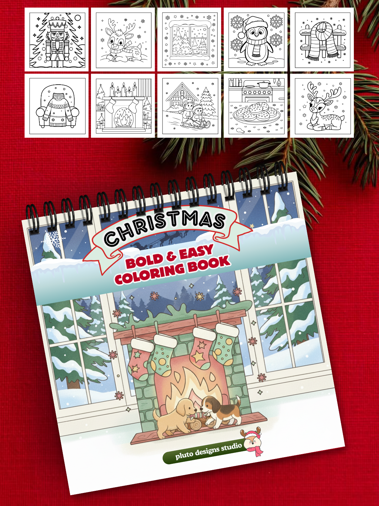 Snowy Christmas Coloring Book – 60 Easy Fun & Bold Holiday Illustrations Coloring for Kids, Teens & Adults