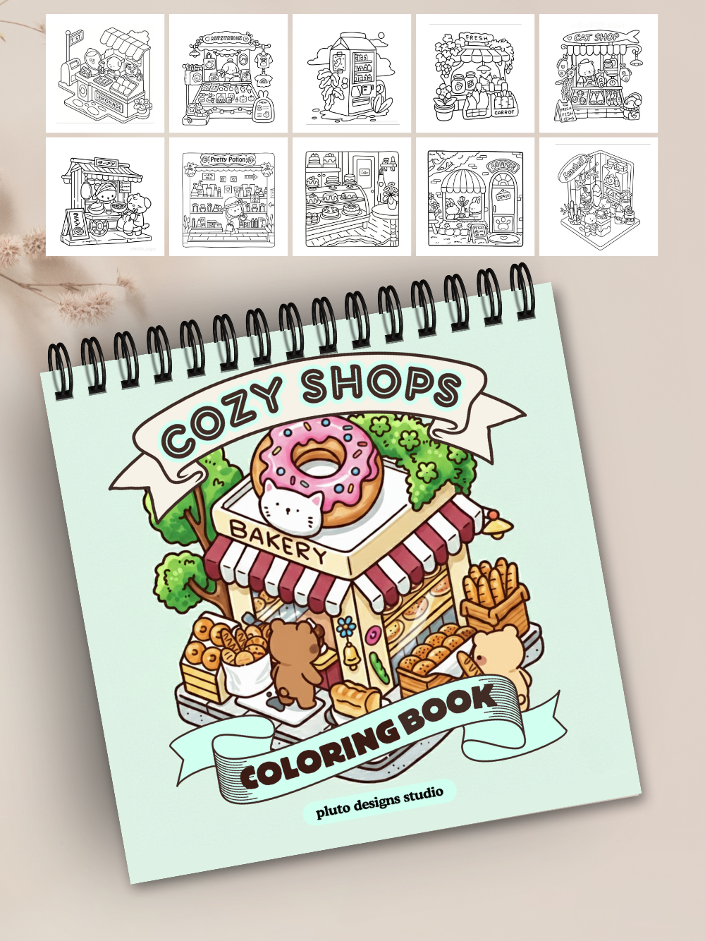Cozy Spaces and Shops Coloring Book for Kids Teens & Adults