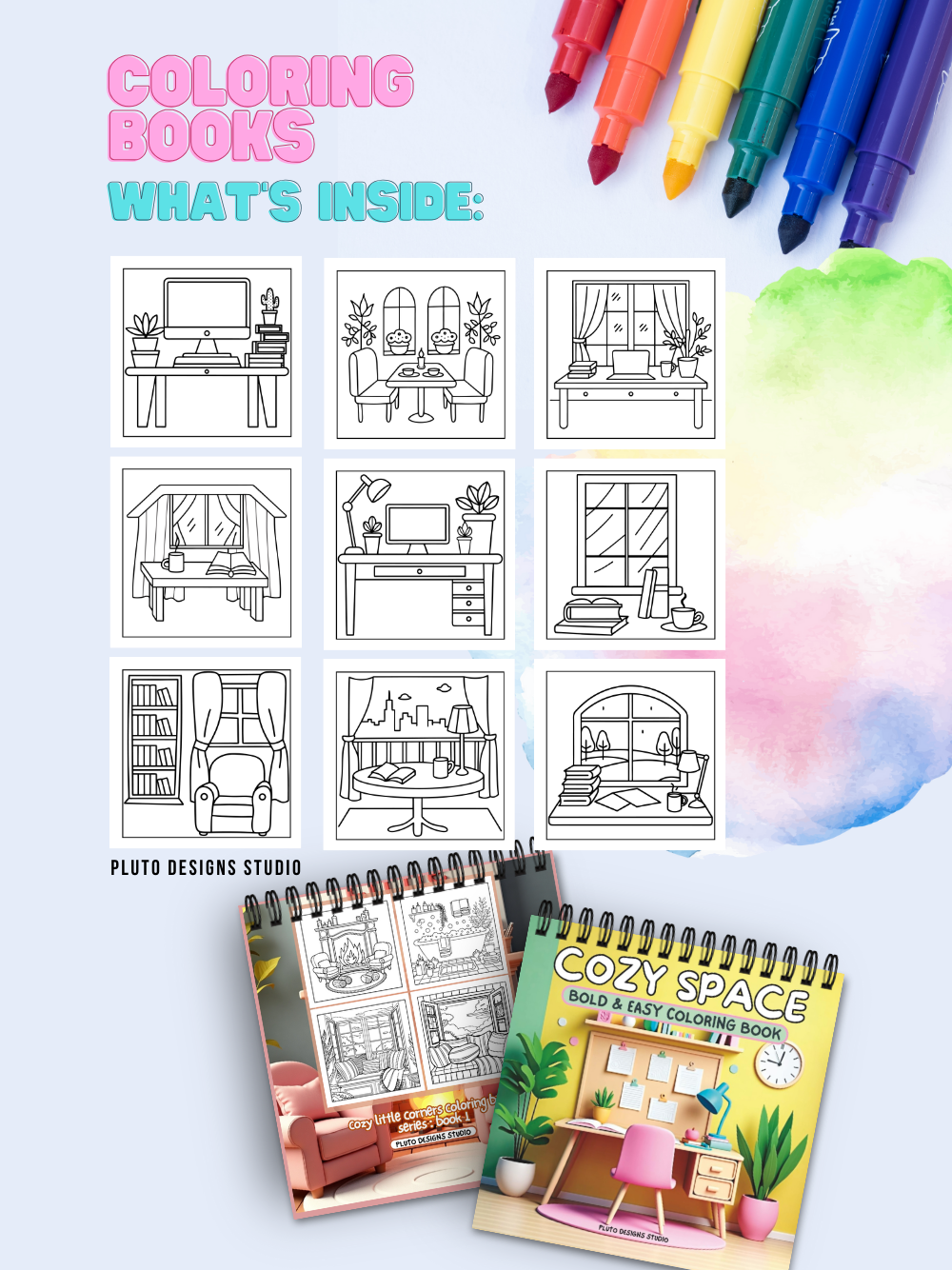 Cozy Space Coloring Book – Bold & Easy Coloring for Relaxation and Creativity for Kids, teens, Grown-ups and Adults