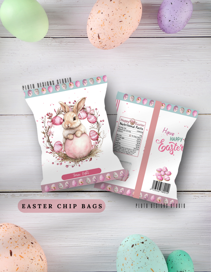 Personalized Easter Chip Bags – Custom Easter Party Favor Treat Bags (Pack of 10)