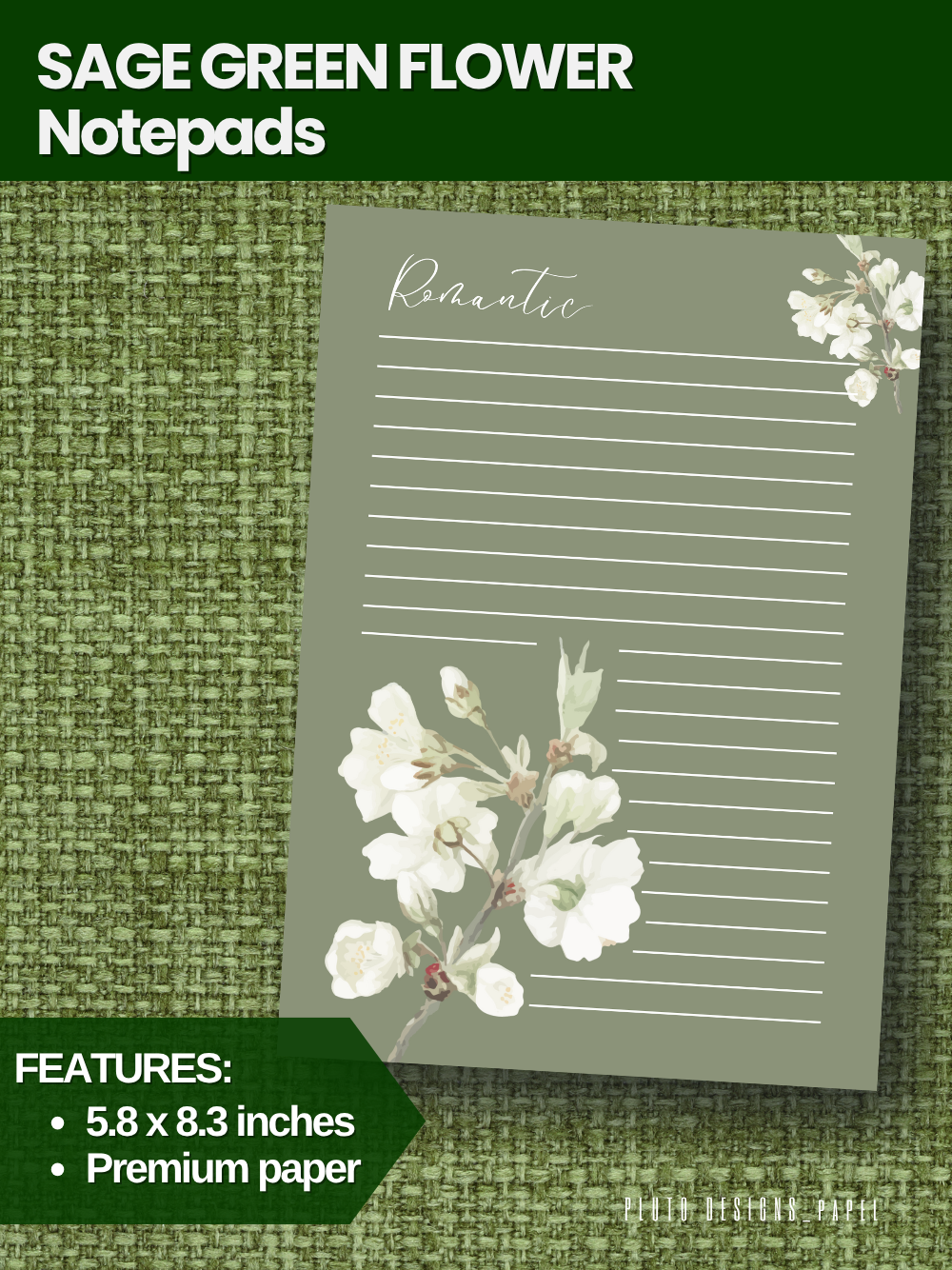 Sage Green Minimalist Floral Notepads