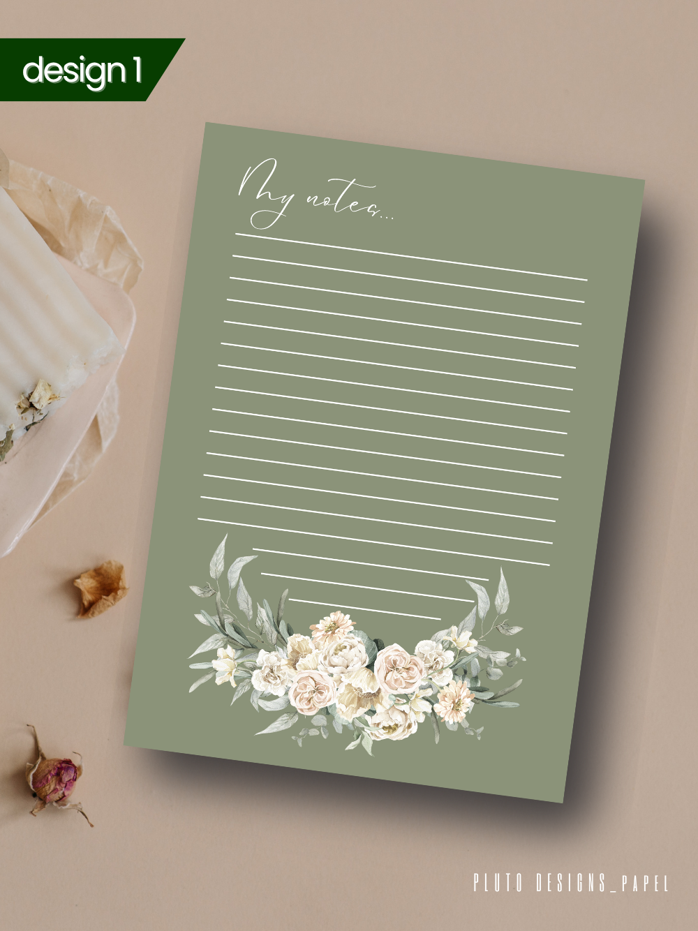 Sage Green Minimalist Floral Notepads