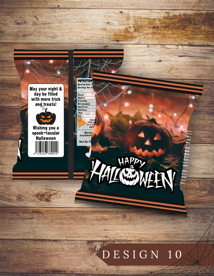 Product Description for Halloween-Themed Chip Bags for Parties (10 pcs per pack)