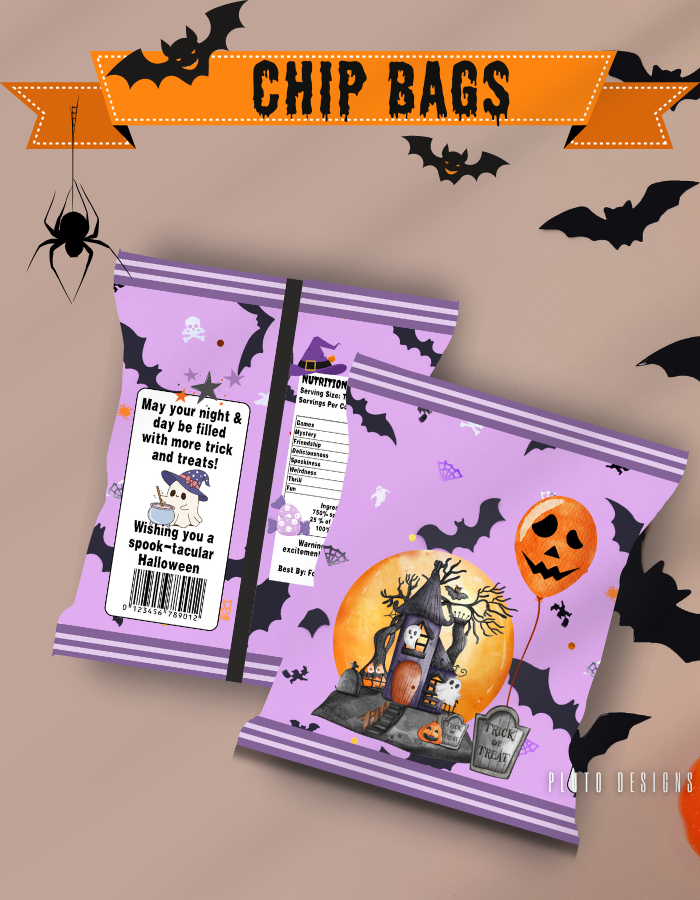 Product Description for Halloween-Themed Chip Bags for Parties (10 pcs per pack)