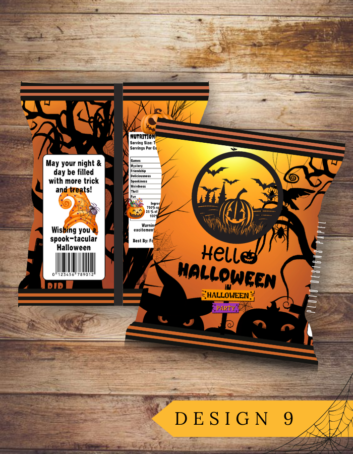 Product Description for Halloween-Themed Chip Bags for Parties (10 pcs per pack)