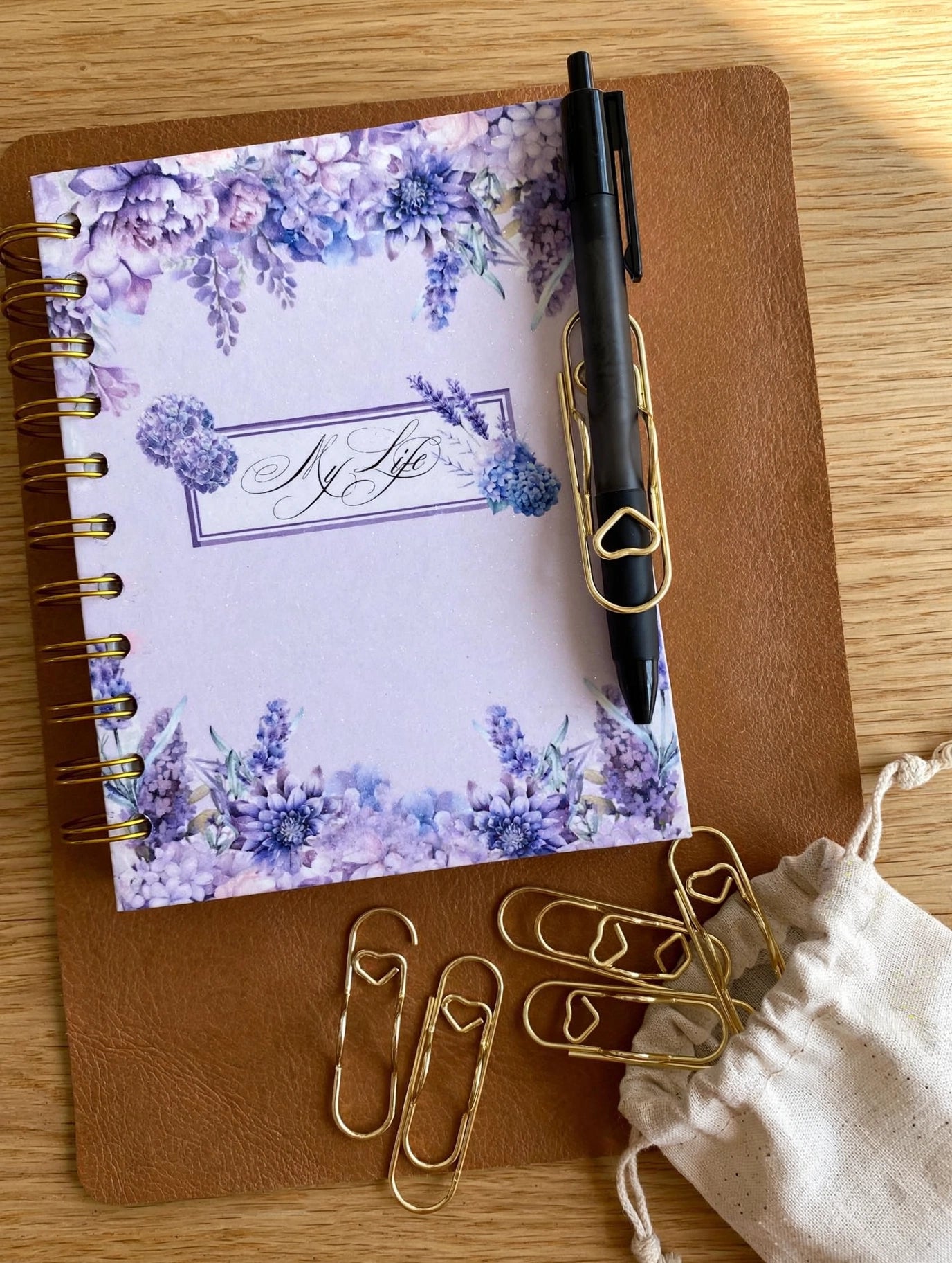 Heart Gold Pen Clip – Large Decorative Pen Holder Clips | 5-Piece Set