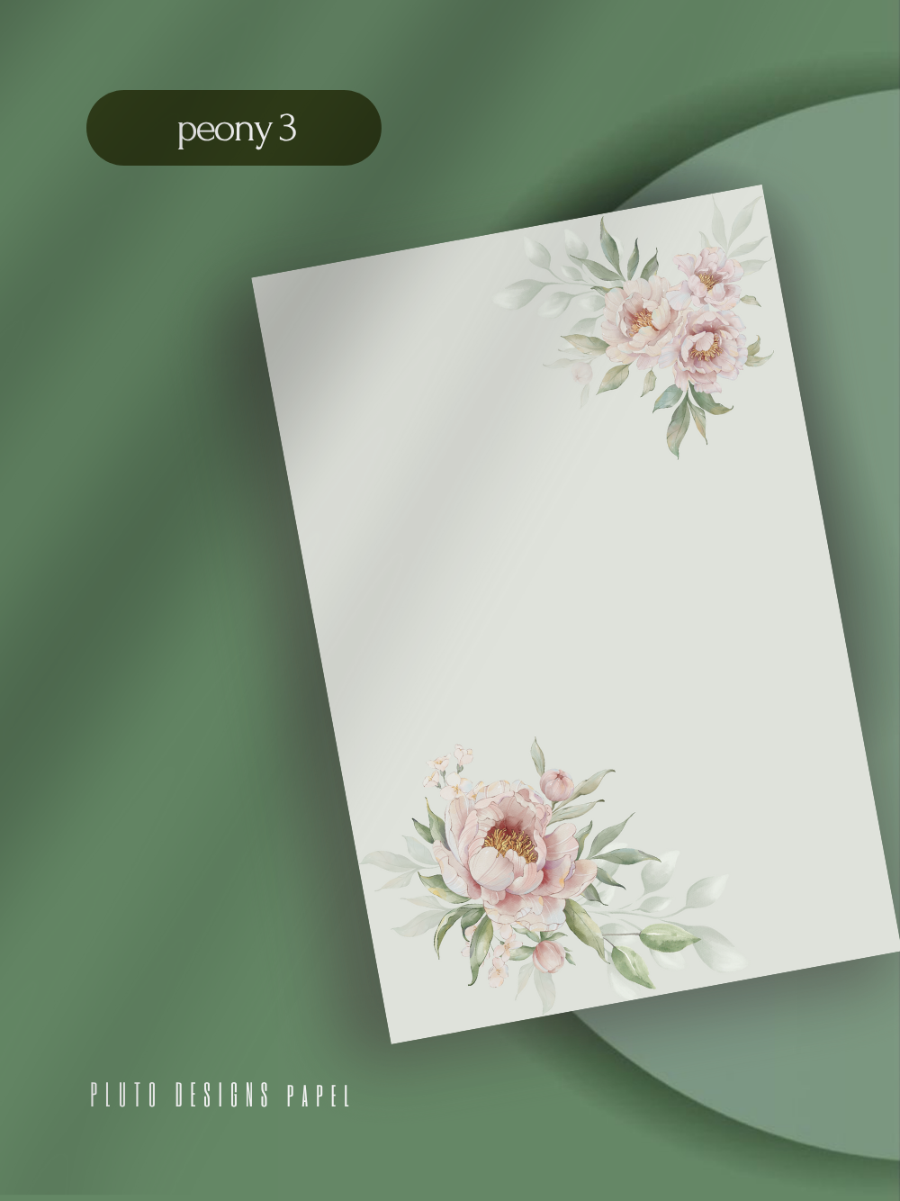 Sage Green Shabby Chic Notepad in Romantic Green with Peonies Flower