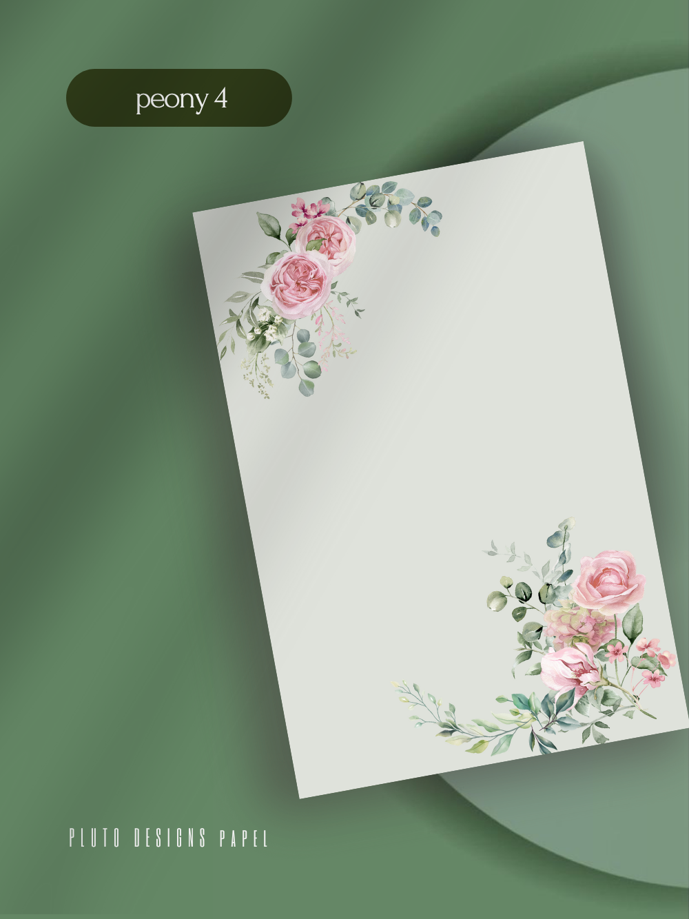 Sage Green Shabby Chic Notepad in Romantic Green with Peonies Flower