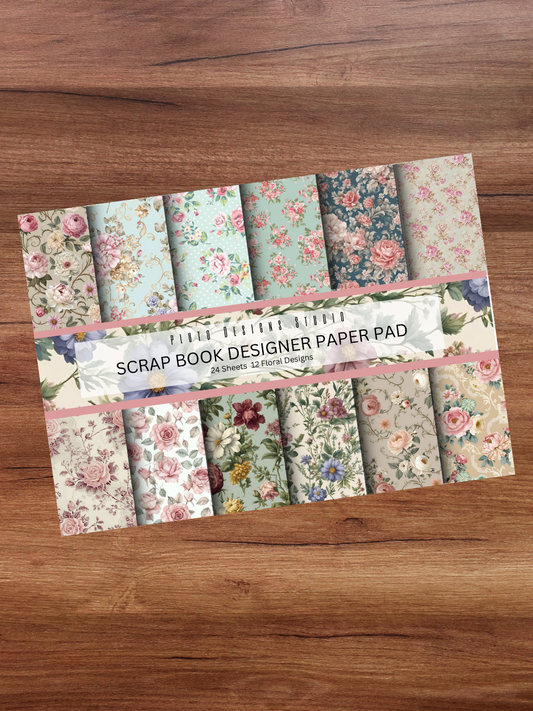Designer Paper Pad – Vintage Florals and Swirls Theme Scrapbook Paper Set