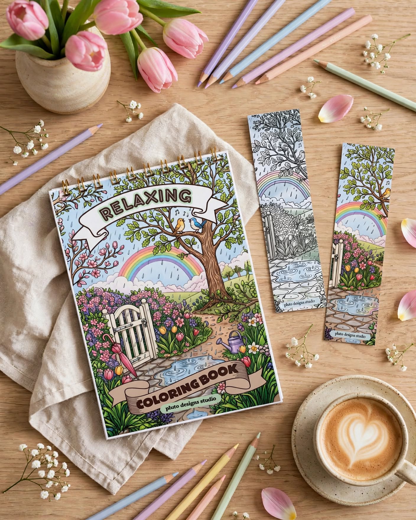 Relaxing Coloring Book for Teens & Adults – 50 Stress Relief & Mindful Coloring Illustrations | A5 Coloring Book with 2 Free Bookmarks