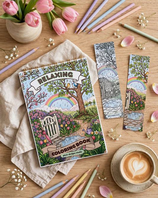 Relaxing Coloring Book for Teens & Adults – 50 Stress Relief & Mindful Coloring Illustrations | A5 Coloring Book with 2 Free Bookmarks